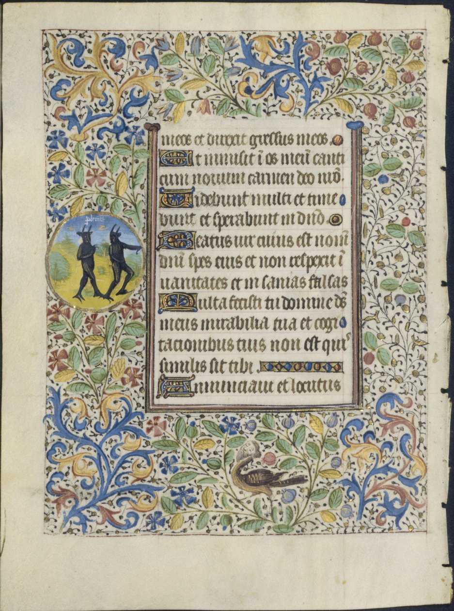 Kartka z Księgi Godzin: Dwa Diabły (verso) autorstwa circle of Coëtivy Master