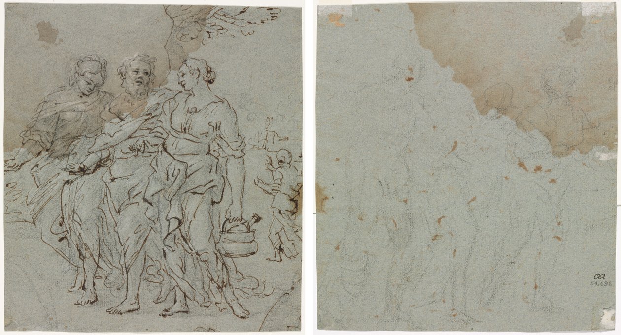 Lot i jego córki (recto) Szkic do Lota i jego córek (verso) autorstwa circle of Pietro da Cortona