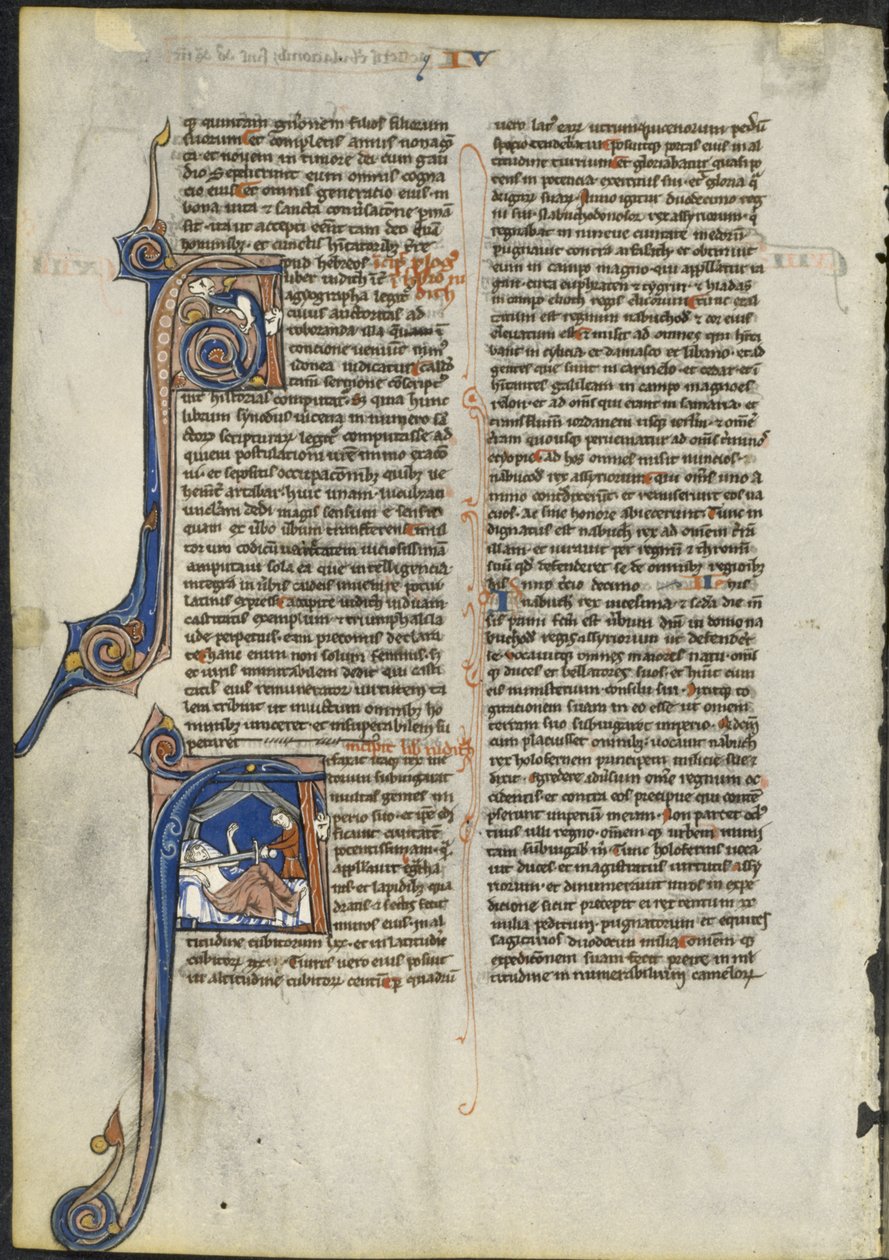 Kartka z Biblii łacińskiej: inicjał A i inicjał A: Judyta ścinająca głowę Holofernesowi autorstwa circle or workshop of Leber Group