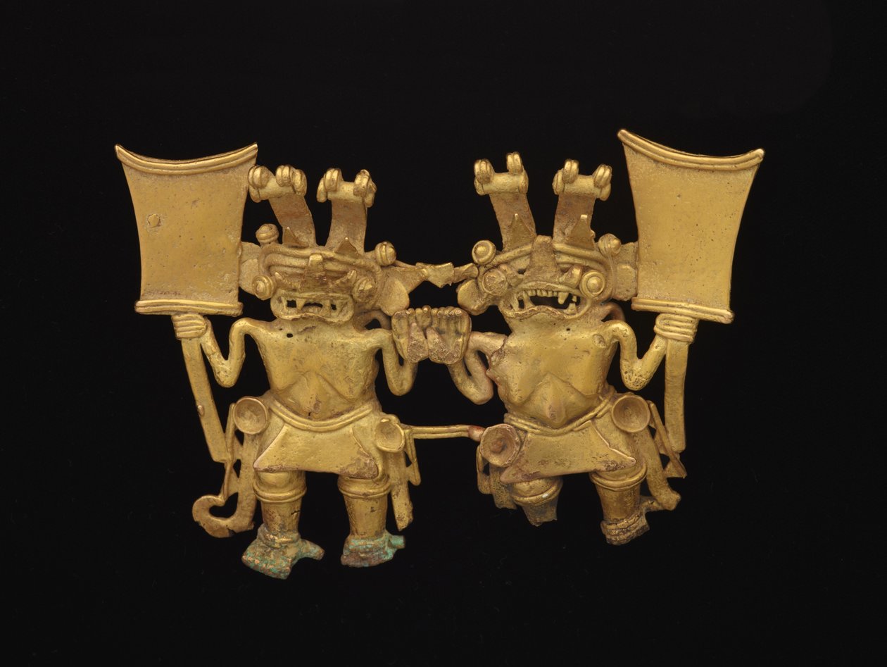 Wisiorek z dwiema postaciami, ok. 700-1520 (tumbaga ze stopu złota i miedzi) autorstwa culture Diquis