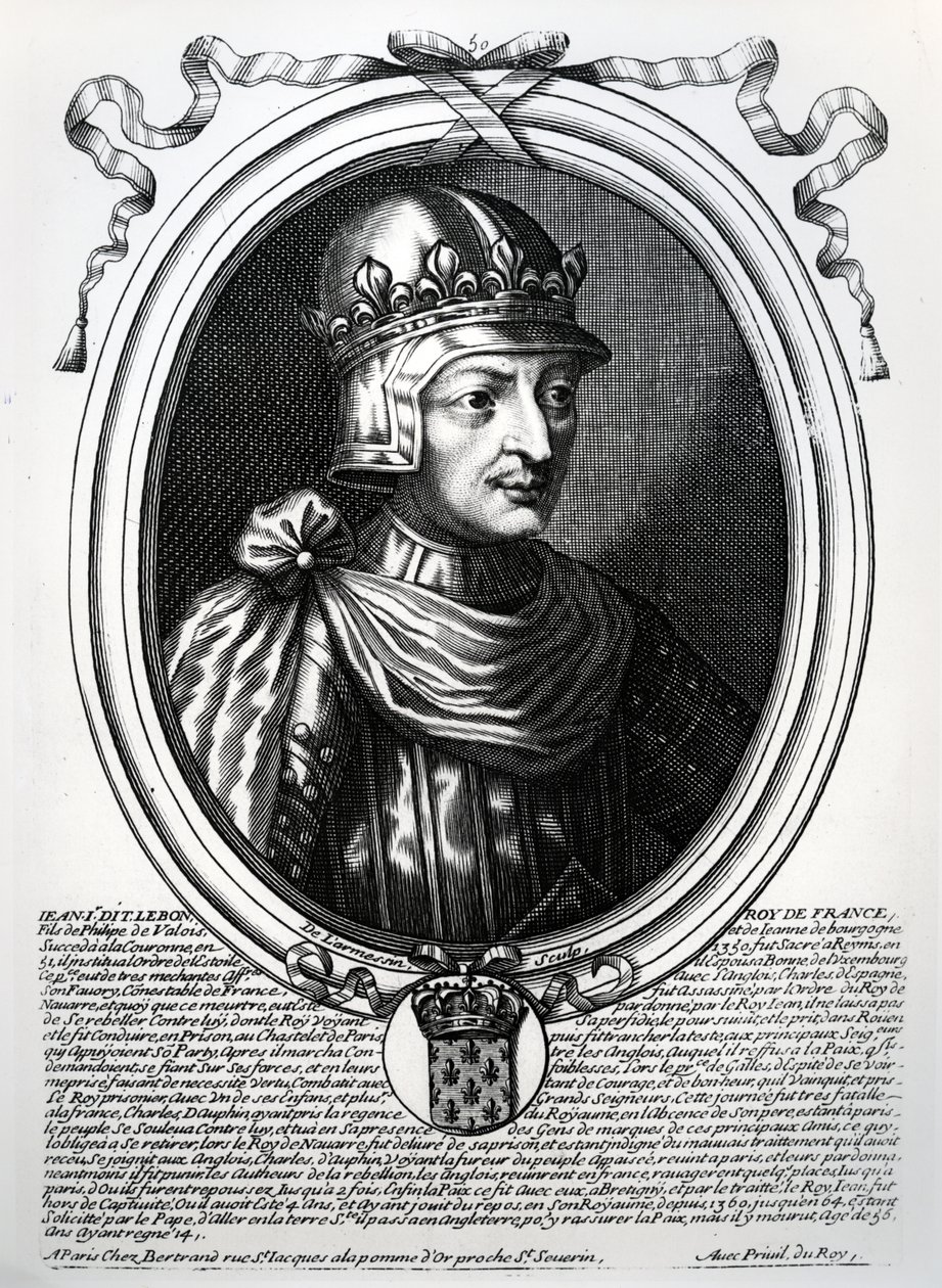 Jan II Dobry (1319-64) Król Francji, z „Les Augustes Representations de tous les Rois de France od Faramonda do Ludwika XIV”, Paryż, 1679 autorstwa Nicolas II de Larmessin