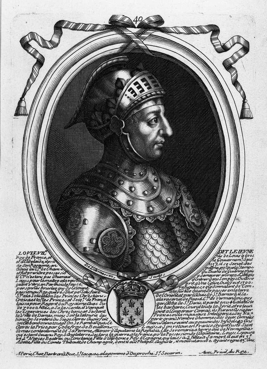 Ludwik VII Młody (ok. 1120-80) król Francji, z „Les Augustes Representations de tous les Rois de France od Faramond do Ludwika XIV”, Paryż, 1679 autorstwa Nicolas II de Larmessin