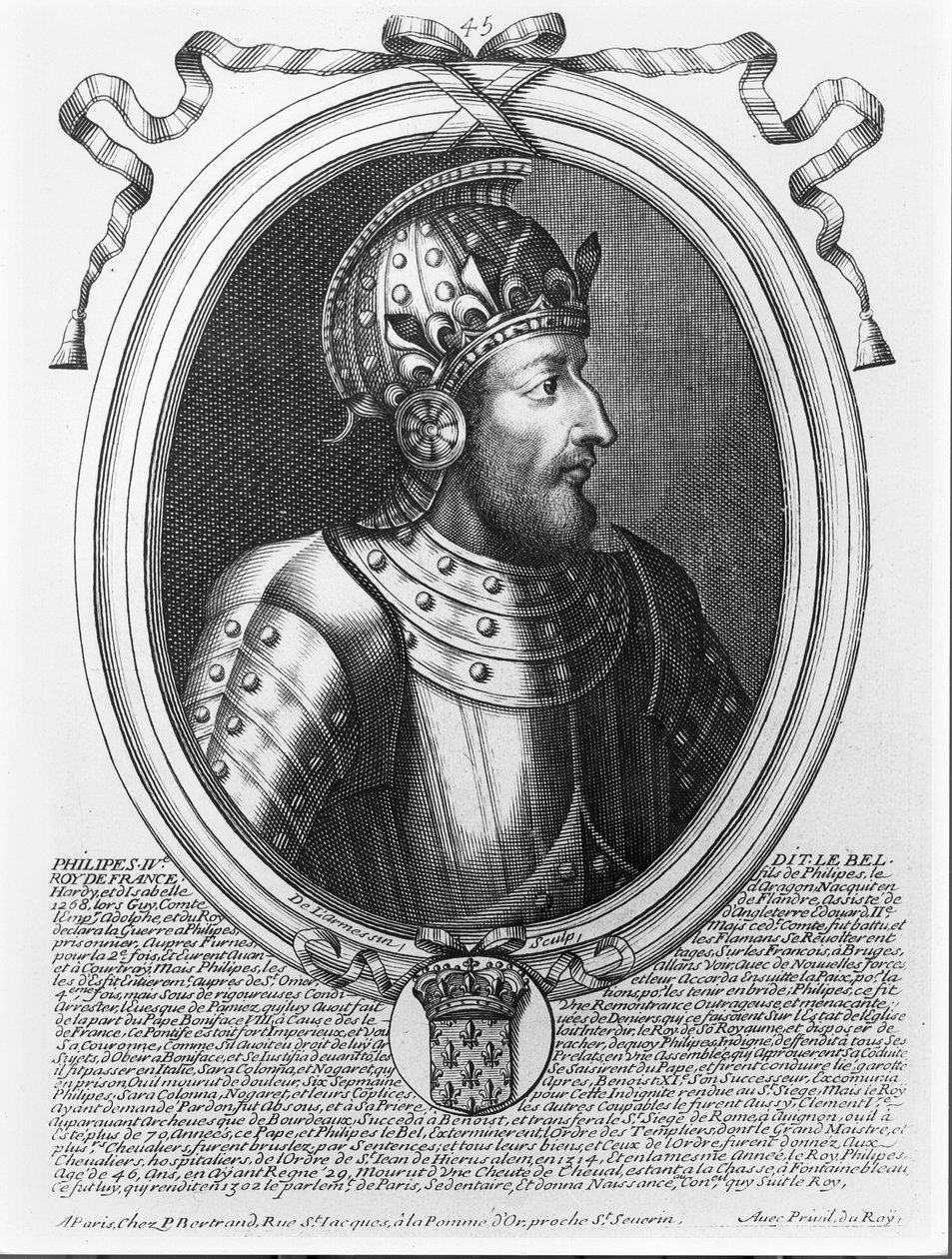 Filip IV Piękny (1268-1314) Król Francji, z „Les Augustes Representations de tous les Rois de France od Faramond do Ludwika XIV”, Paryż, 1679 autorstwa Nicolas II de Larmessin