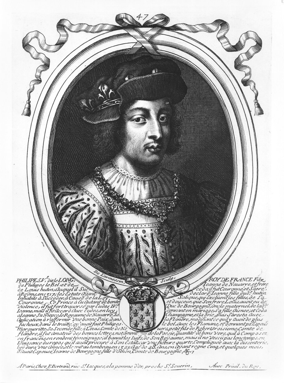 Filip V Wysoki (ok. 1294-1322) król Francji, z „Les Augustes Representations de tous les Rois de France od Faramonda do Ludwika XIV”, Paryż, 1679 autorstwa Nicolas II de Larmessin