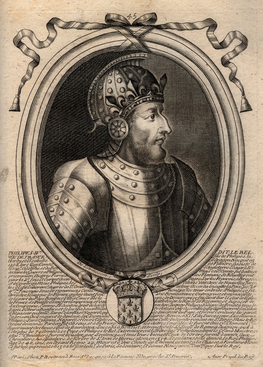 Portret Filipa IV Bela (1268 - 1314), Króla Francji - Filipa IV Pięknego (1268-1314) Króla Francji - grawerowanie z 