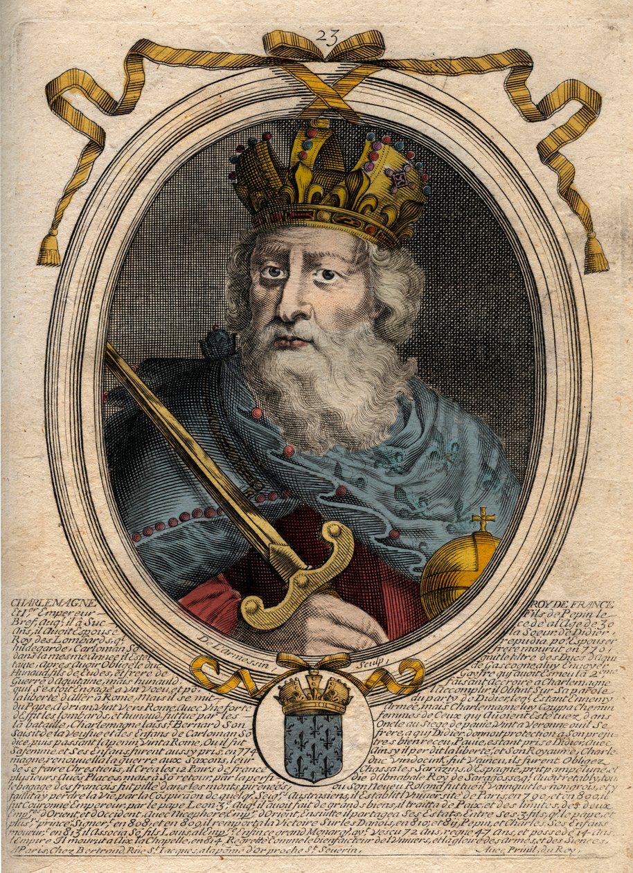 Karol Wielki (Charles I dit le Grand, Carolus Magnus, 742-814), Król Franków - Karol Wielki (Carolus Magnus, Karol Wielki) (747-814) Król Franków i chrześcijański cesarz Zachodu - rycina z 