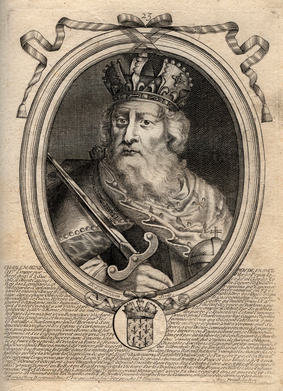 Karol Wielki (Charles I dit le Grand, Carolus Magnus, 742-814), Król Franków - Karol Wielki (Carolus Magnus, Karol Wielki) (747-814) Król Franków i chrześcijański cesarz Zachodu - rycina z 