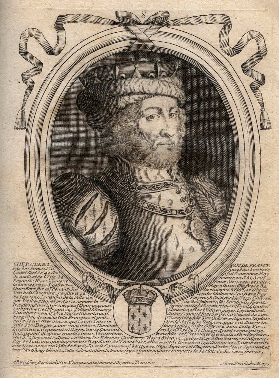 Portret Cariberta, króla Franków (561-567) - Caribert lub Charibert (zm.567) King of the Franks - grawer z 