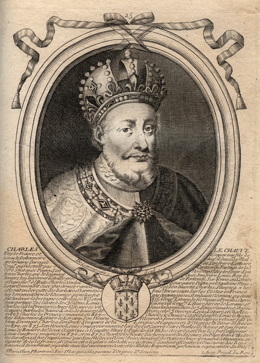 Portret Karola II Łysego (823 - 877), Króla Francji - Karol II (823-77) Łysy - rycina z 