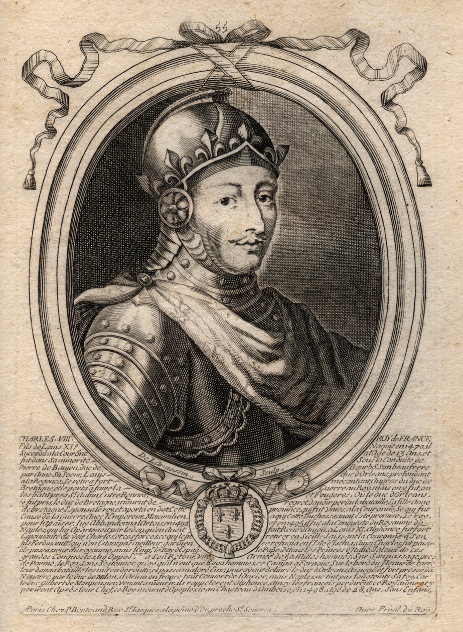 Portret Karola VIII (1470-1498) Króla Francji z dynastii Valois - Karol VIII (1470-98) Król Francji - grawer z 