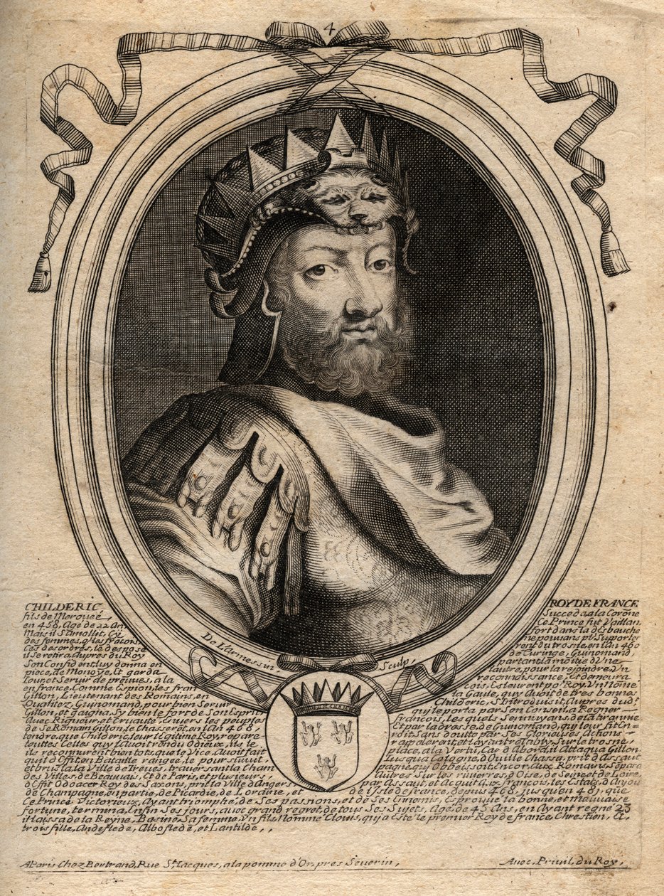 Portret Childeryka I, króla Franków Salian (436-481) - CHILDERYK I King of Salian Franks - grawer z 