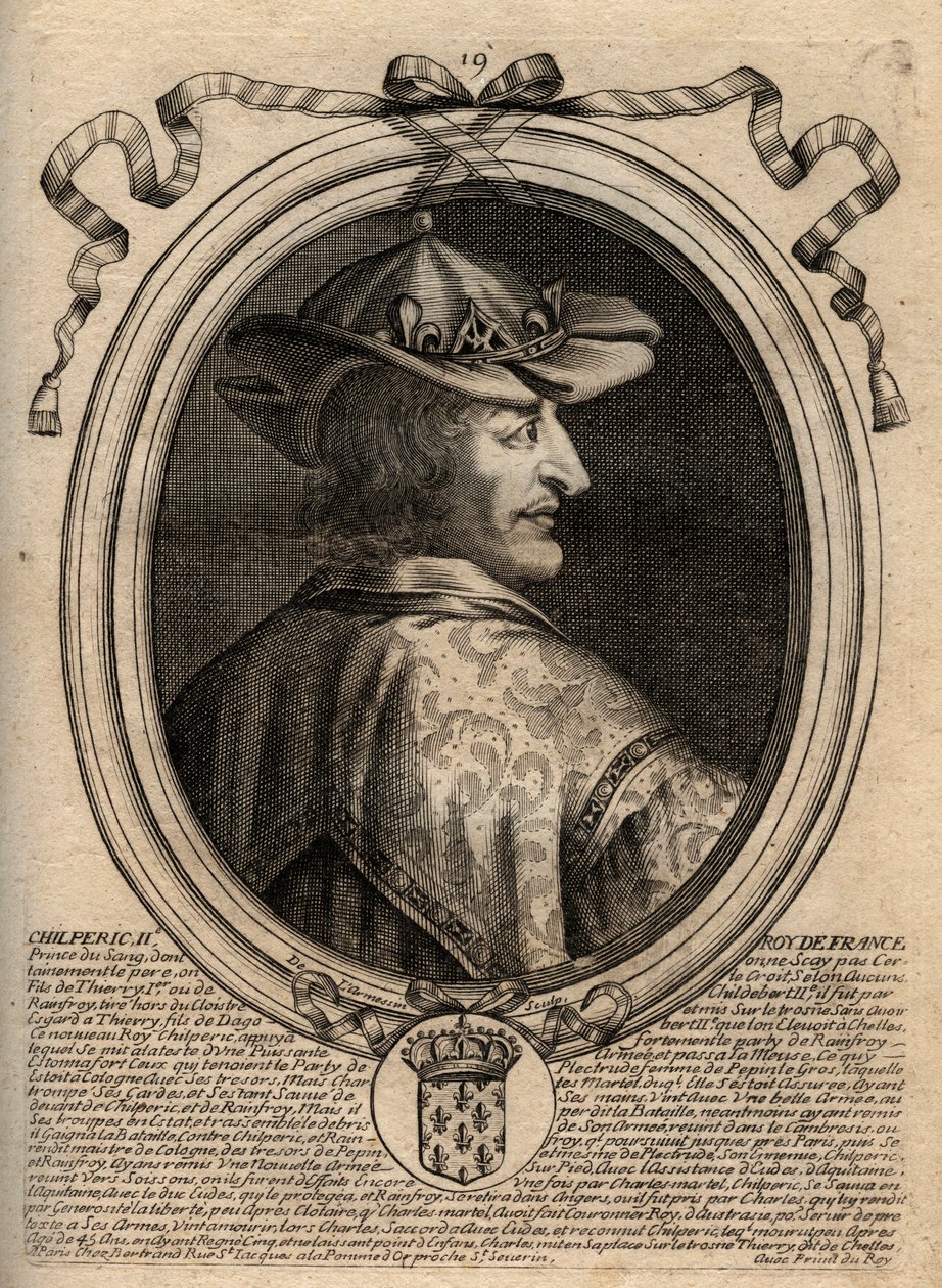 Portret Chilperika II (ok. 670 - 721), króla Neustrii - CHILPERIC II króla Franków - grawer z 