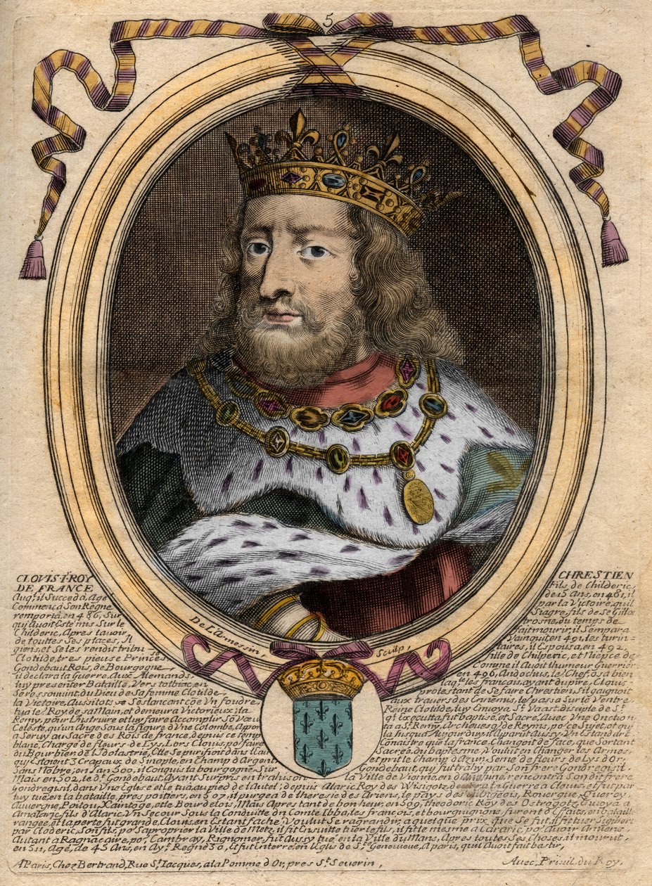 Portret Clovis I (ok. 466 - 511), King of the Franks - Portrait of Clovis I (c466-511), King of the Franks - rycina z 