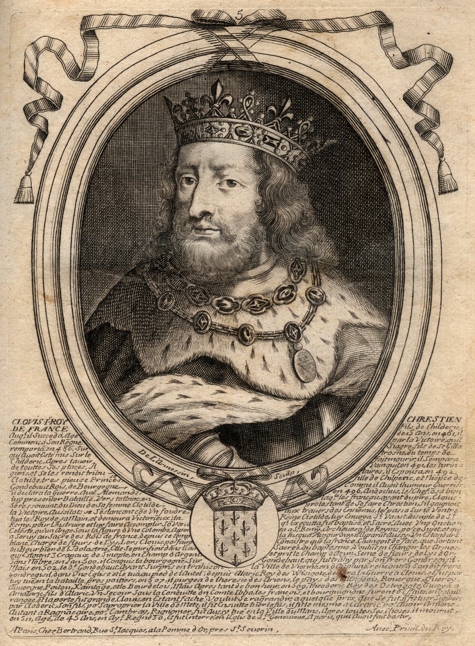 Portret Clovis I (w. 466 - 511), King of the Franks - Portrait of Clovis I (466-511), King of the Franks - rycina z 
