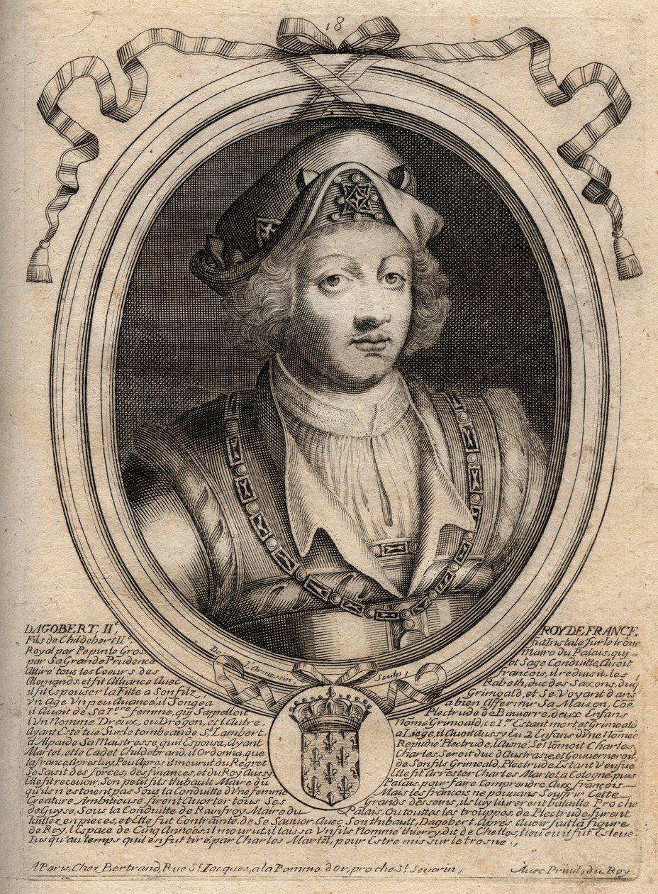 Portret Dagoberta II, króla franków 711a 716 - Dagobert II (676-679), króla Austrazji - rycina z 