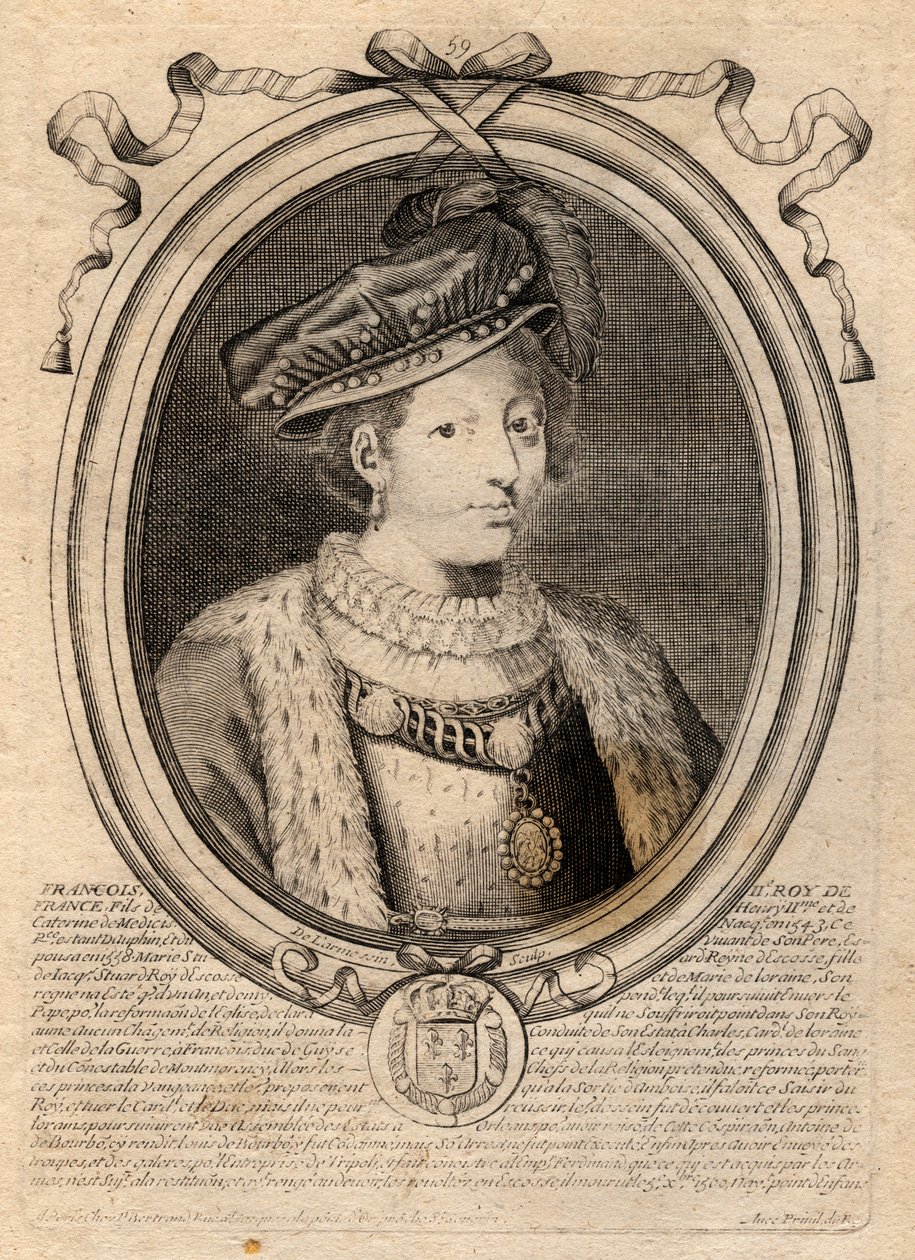 Portret Francois II (1544-1560) Król Francji - Francois (Francis) II (1544-60) - grawerowanie z 