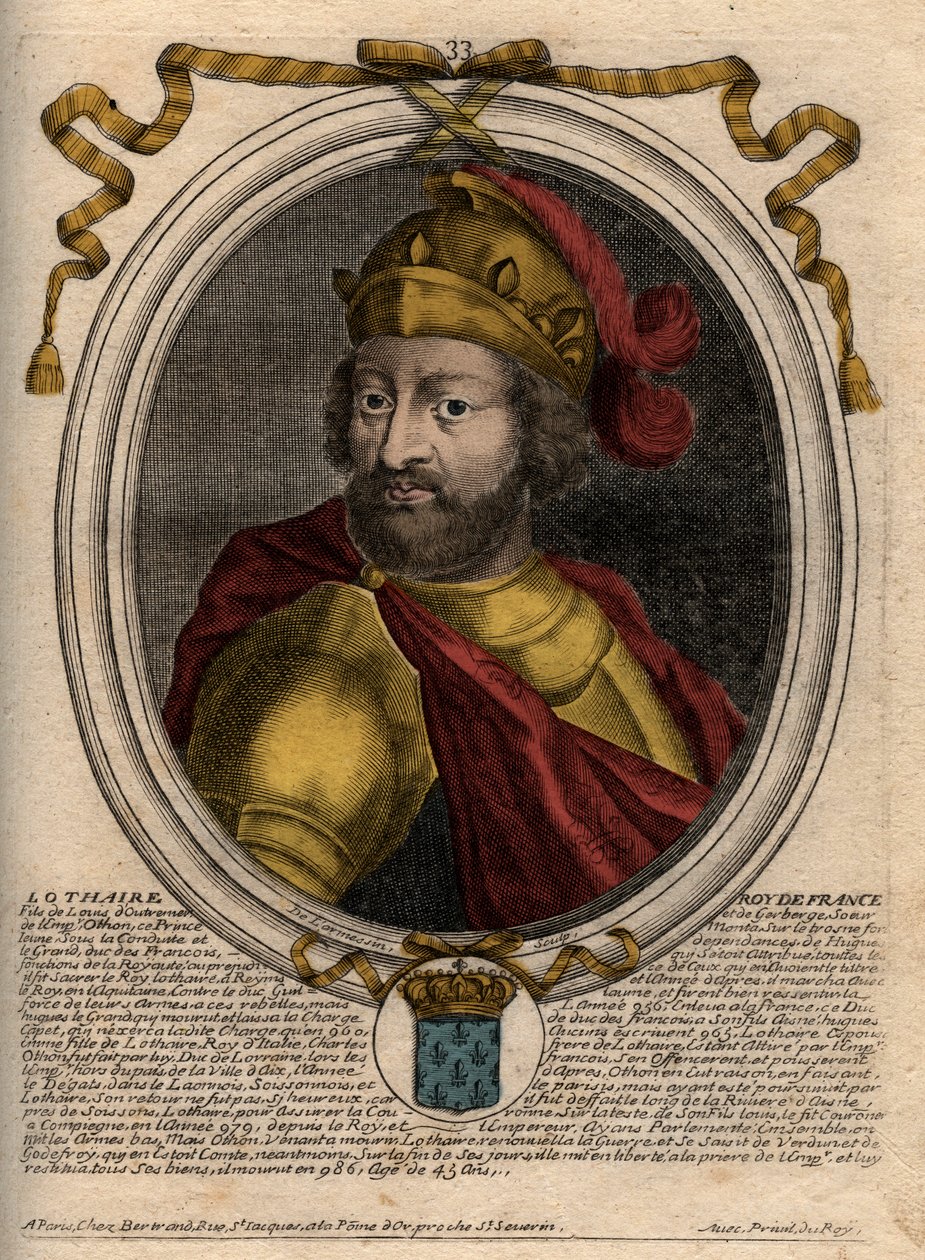 Portret Lotara (941-986), Król Franków - Lothair (941-986) Król Francji - grawer z 
