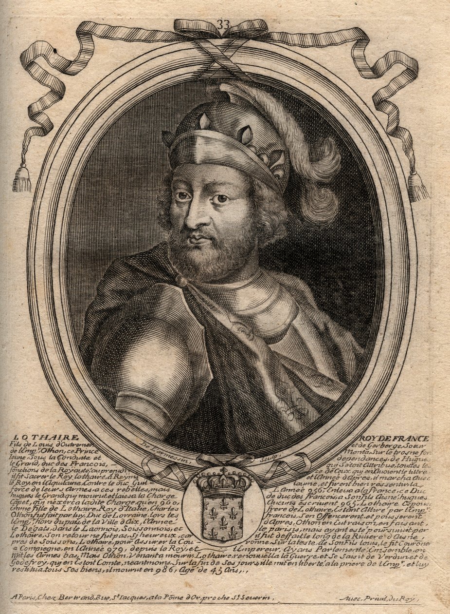 Portret Lotara (941 - 986), Król Franków - Lothair (941-986) Król Francji - grawer z 