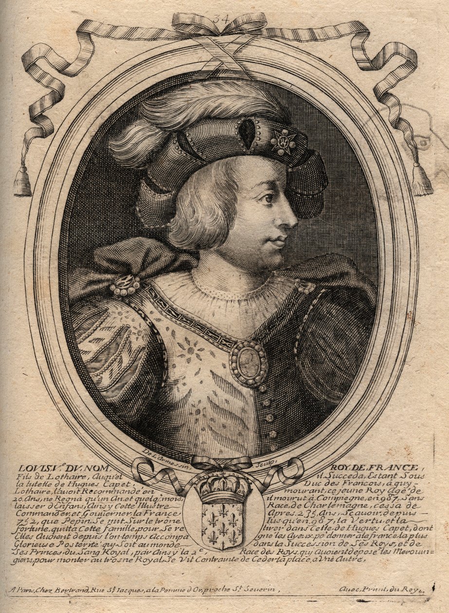 Portret Ludwika V Faineant (967 - 987), król Francji - Ludwik V Indolent (967-987) grawerowanie z 