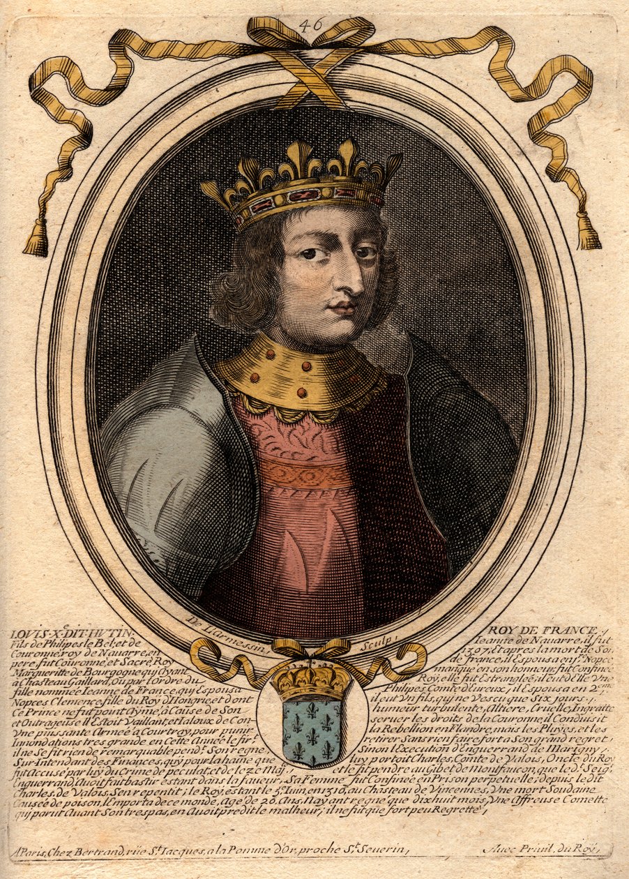 Portret Ludwika X Hutina (1289 - 1316), króla Francji - Ludwika X (1289-1316) Upartego, króla Francji i Nawarry - rycina z 