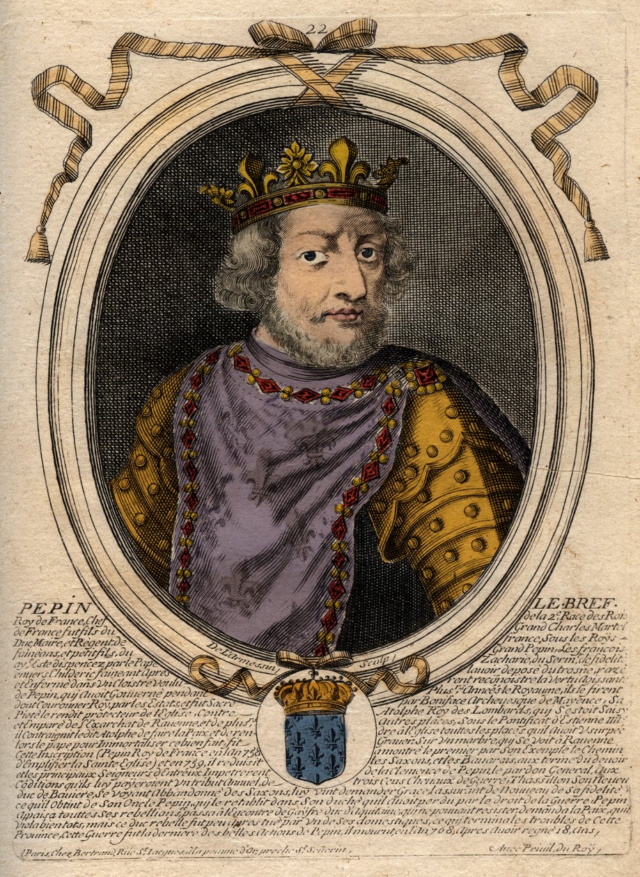 Portret Pepina III dit Pepin le Brief (714-768) króla Francji - Pepin III (714-768) (Pepin the Short) King of Franks - rycina z 