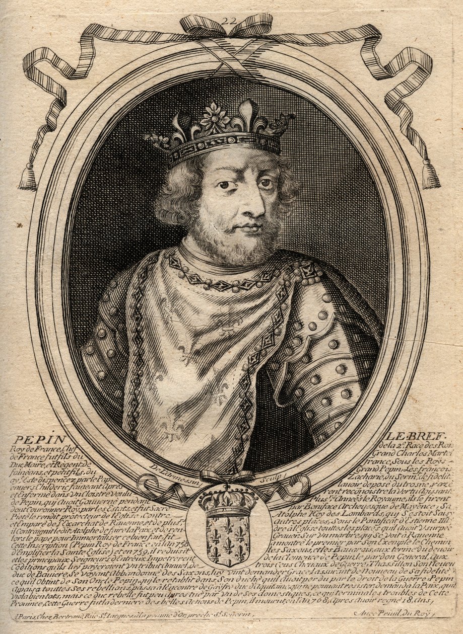 Portret Pepina III dit Pepin le Brief (714-768) króla Francji - Pepin III (714-68) (Pepin the Short) King of the Frank - grawer z 