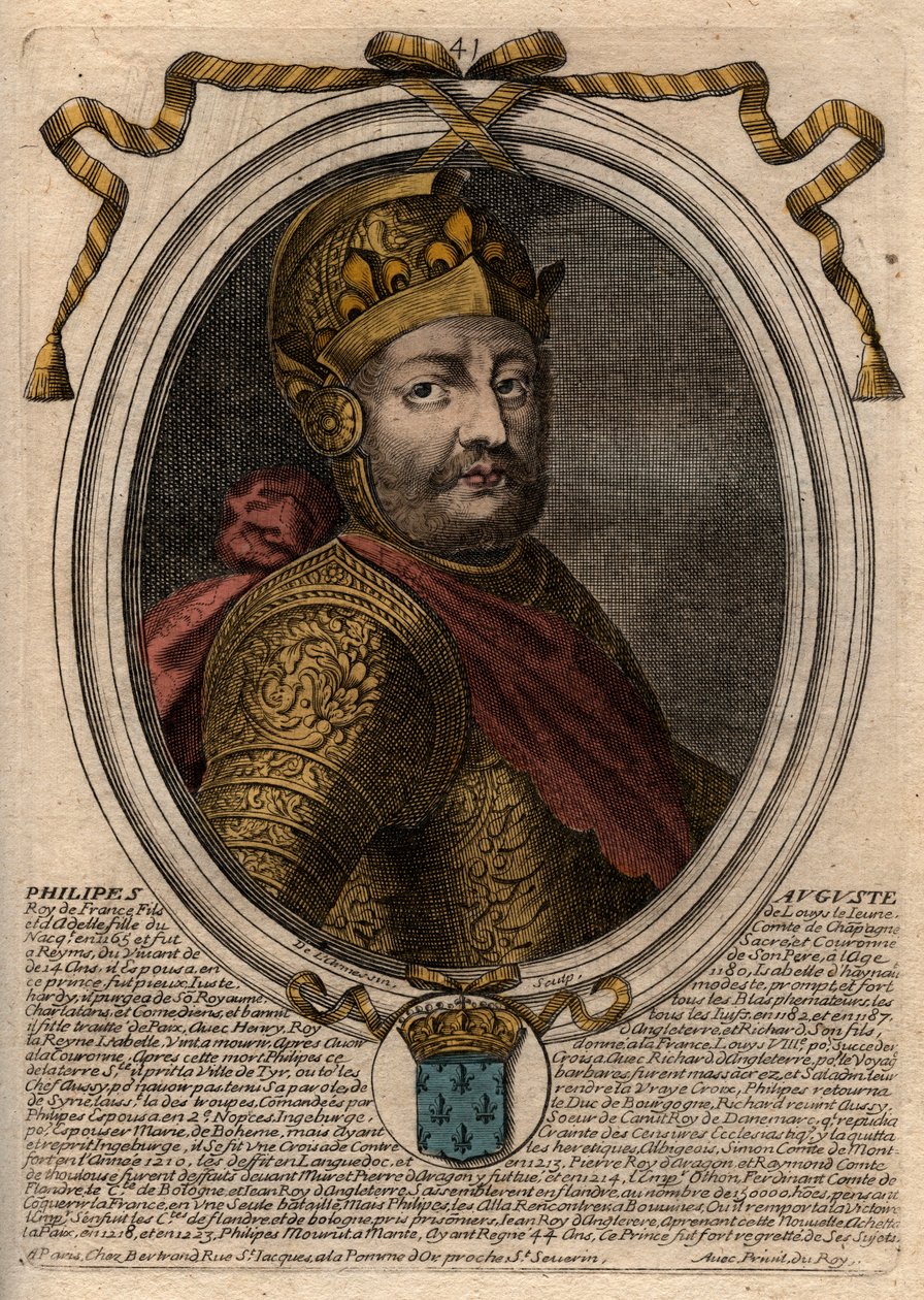 Portret Philipa II dit Philippe Auguste (1165-1223) - Philip Augustus II (1165-1223) King of France - grawerowanie z 