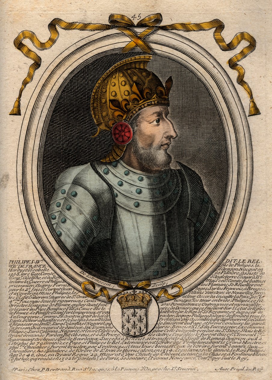 Portret Filipa IV Bela (1268 - 1314), Króla Francji - Filipa IV Pięknego (1268-1314) Króla Francji - grawerowanie z 
