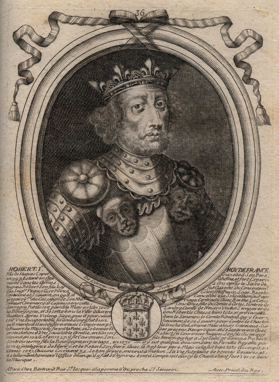 Portret Roberta II Pobożnego (ok. 972 - 1031), króla Francji - Króla Roberta II, zwanego Pobożnym - grawerowanie z 