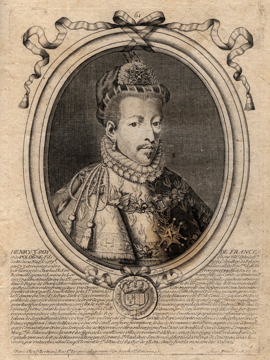Portret króla Francji Henryka III (1551-1589) - Portret Henryka III (1551-89) króla Francji - grawerowanie z 