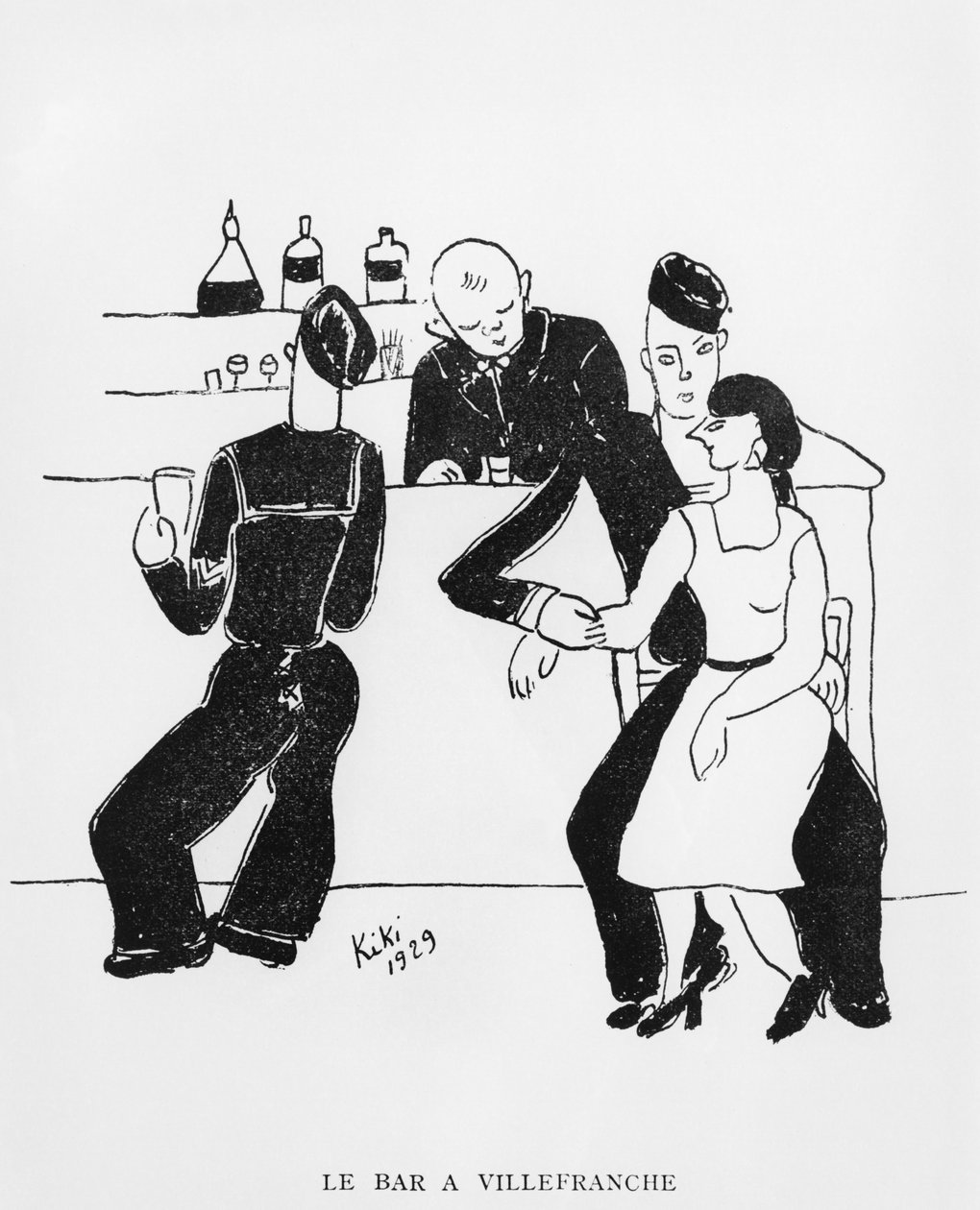 Bar w Villefranche, ilustracja z książki "Wspomnienia Kiki", wyd. Henri Broca, Paryż autorstwa de Montparnasse (1901 53) Kiki