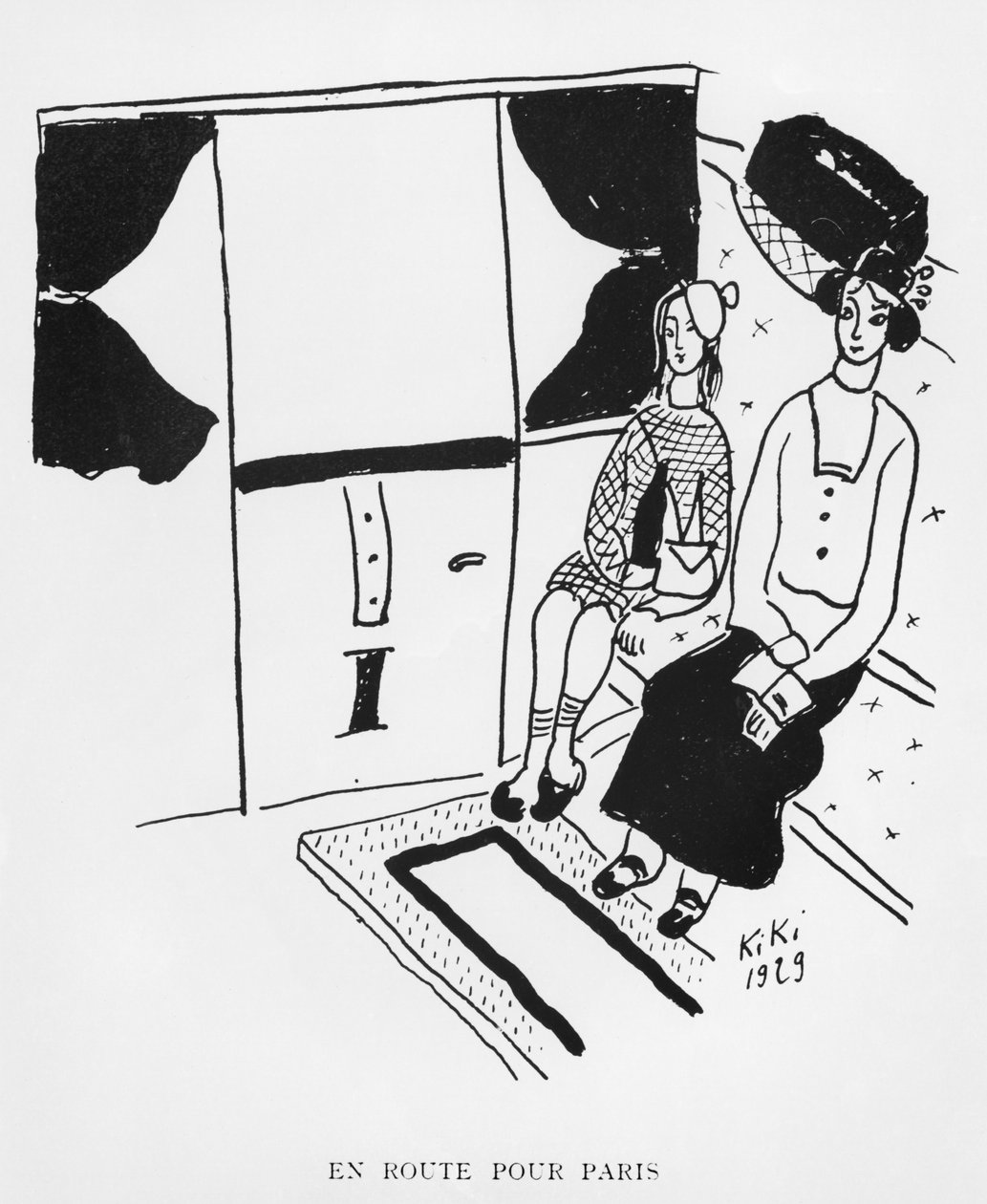 W drodze do Paryża, ilustracja z książki "Wspomnienia Kiki", wyd. Henri Broca, Paryż autorstwa de Montparnasse (1901 53) Kiki