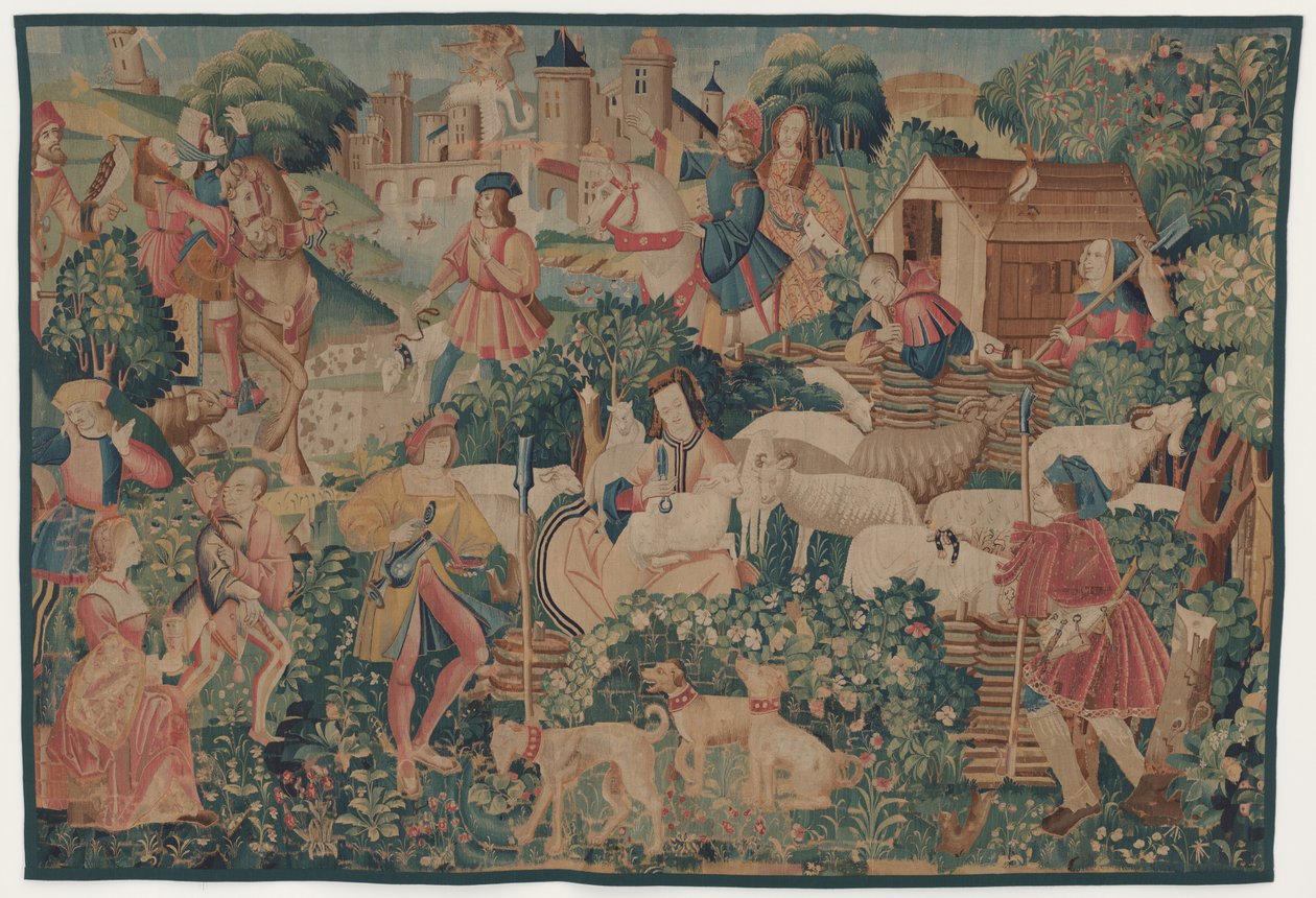 Sceny myśliwskie i pasterskie, ze strzyżeniem pasterskim autorstwa design probably French 16th Century, Paris; woven in southern Netherlands or Paris in an undetermine workshop