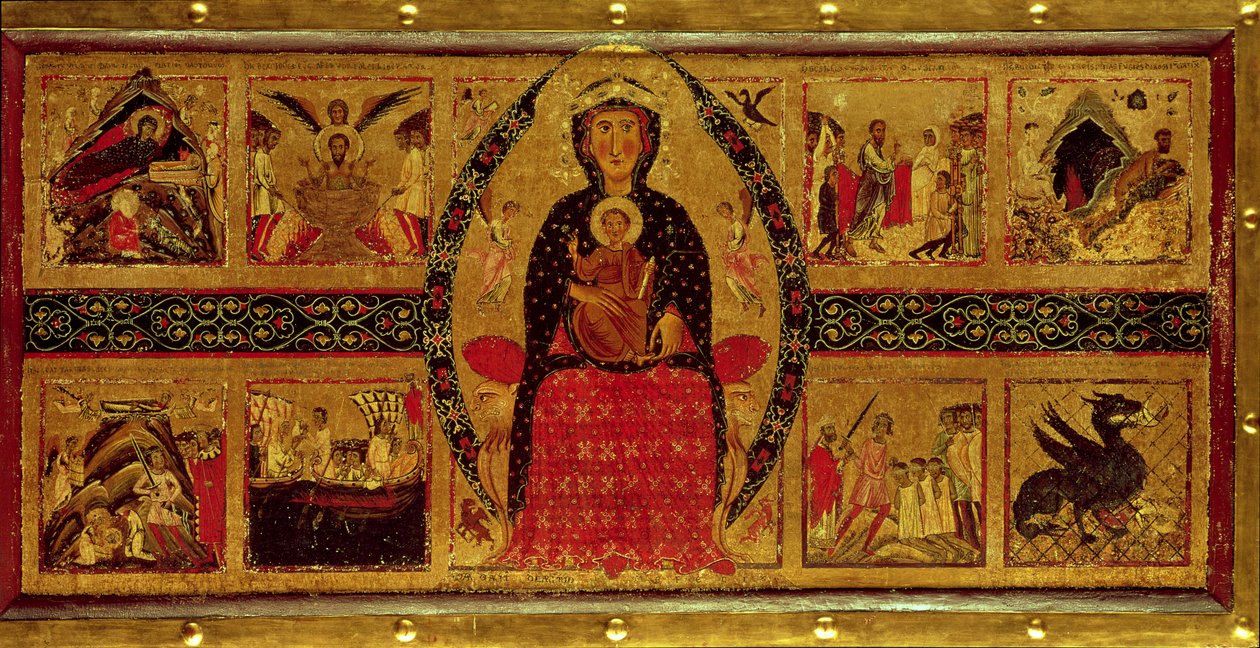 Madonna z Dzieciątkiem na tronie, ze scenami Narodzenia i życia świętych, 1260 autorstwa di Magnano da Arezzo Margaritone