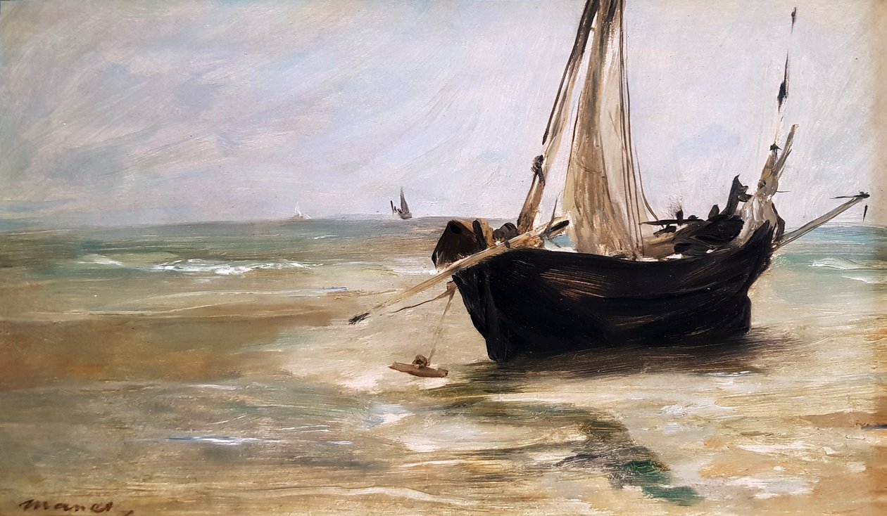 Czarna łódź w pobliżu Berck autorstwa Édouard Manet