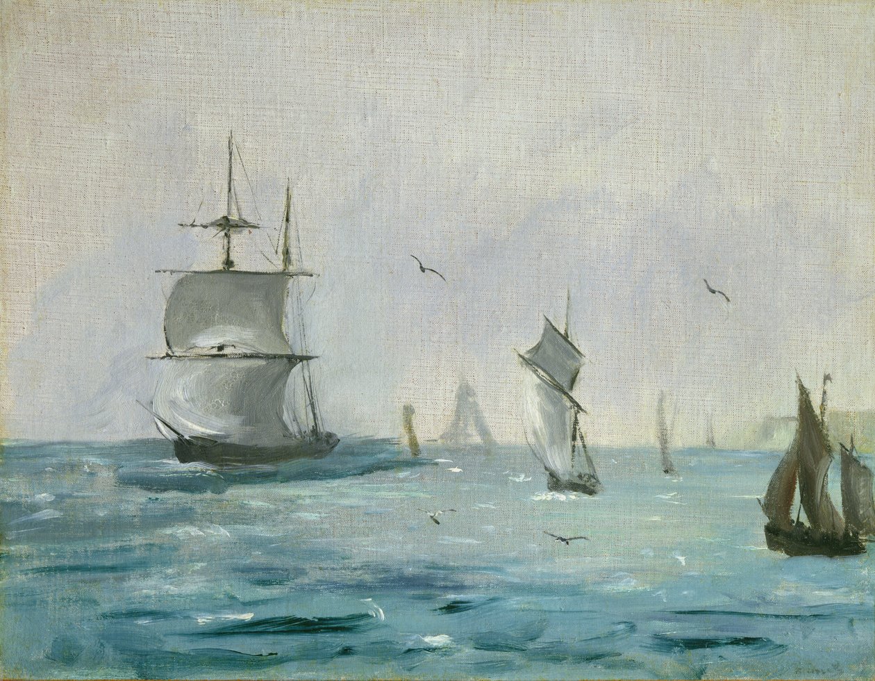 Przybycie łodzi rybackiej z wiatrem za sobą, 1864 r. autorstwa Édouard Manet