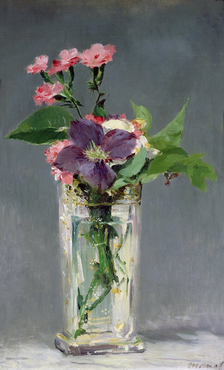 Róże i powojniki w kryształowym wazonie, ok. 1882 r. autorstwa Édouard Manet