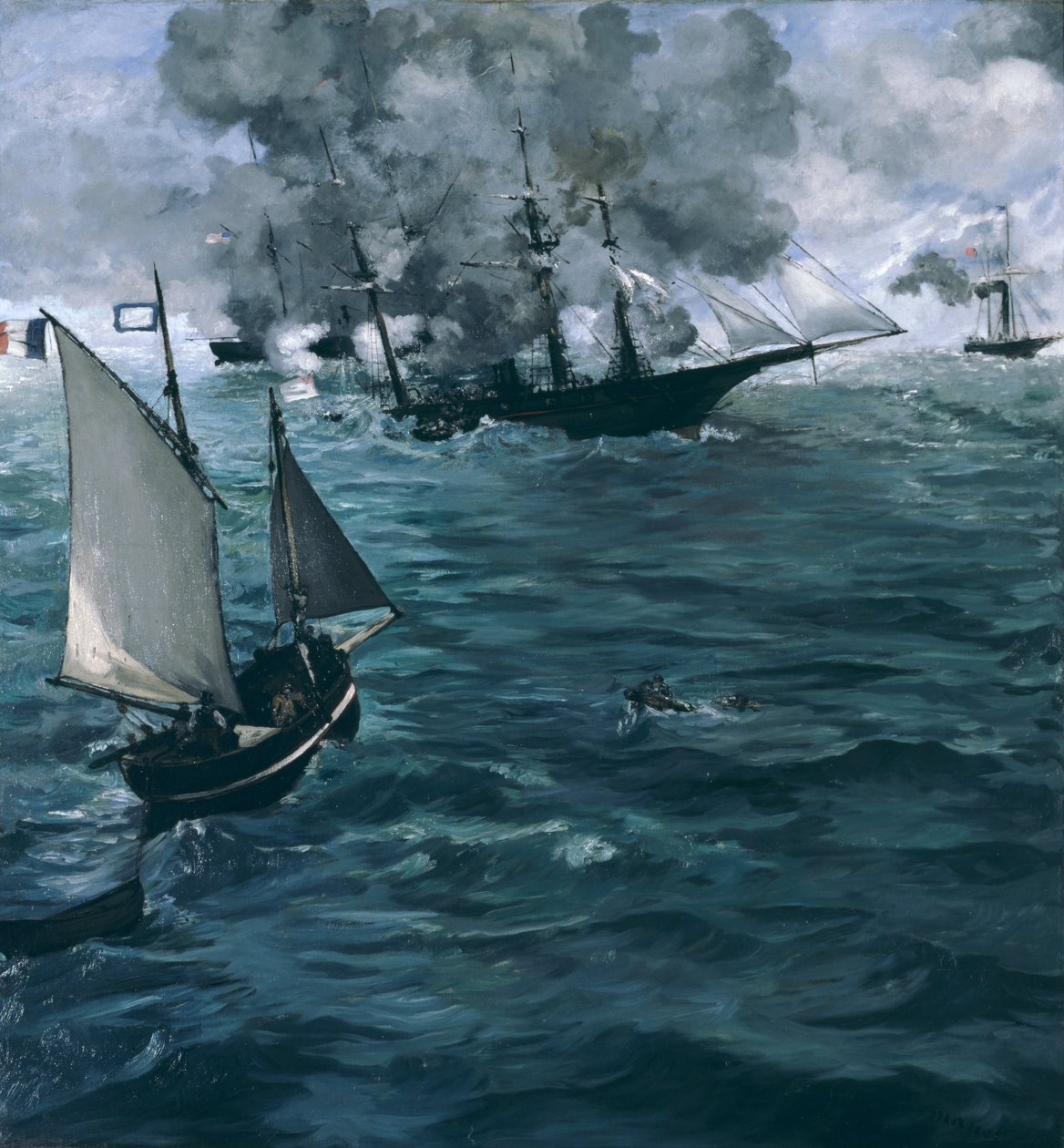 Bitwa okrętów U.S.S. Kearsarge i C.S.S. Alabama autorstwa Édouard Manet
