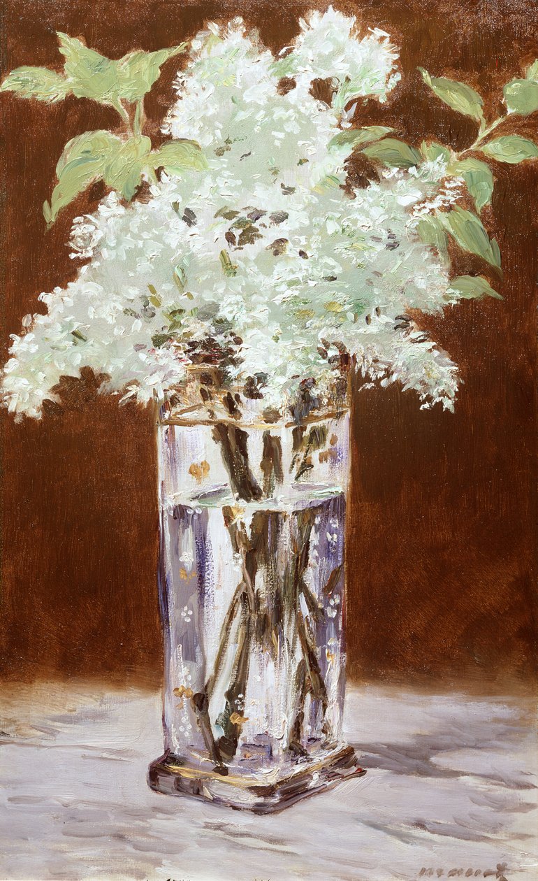 Biały lilak w kryształowym wazonie, 1882 autorstwa Édouard Manet