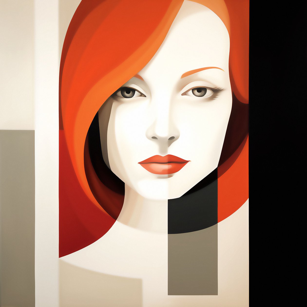Abstrakcyjny minimalistyczny portret współczesnej dziewczyny, grafika ścienna na żądanie autorstwa F. Abderrahim