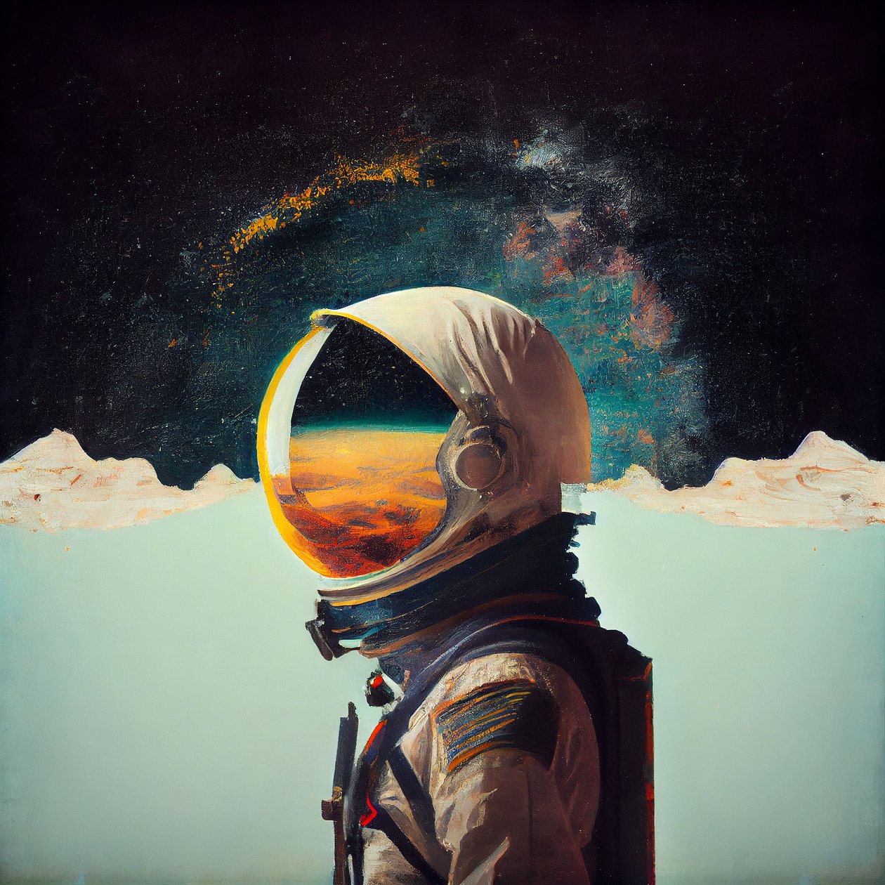 Abstrakcyjny obraz samotnego astronauty w kosmosie, wydruki ścienne autorstwa F. Abderrahim