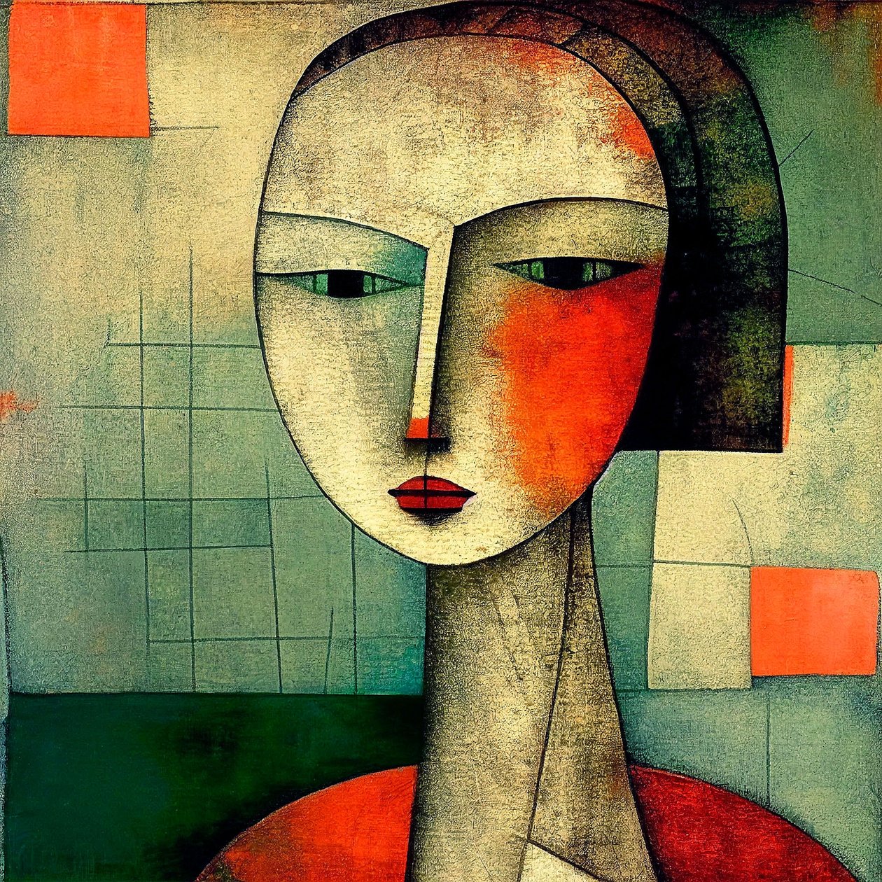 Oczy tajemnicy: abstrakcyjny portret damy w surrealizmie figuratywnym autorstwa F. Abderrahim