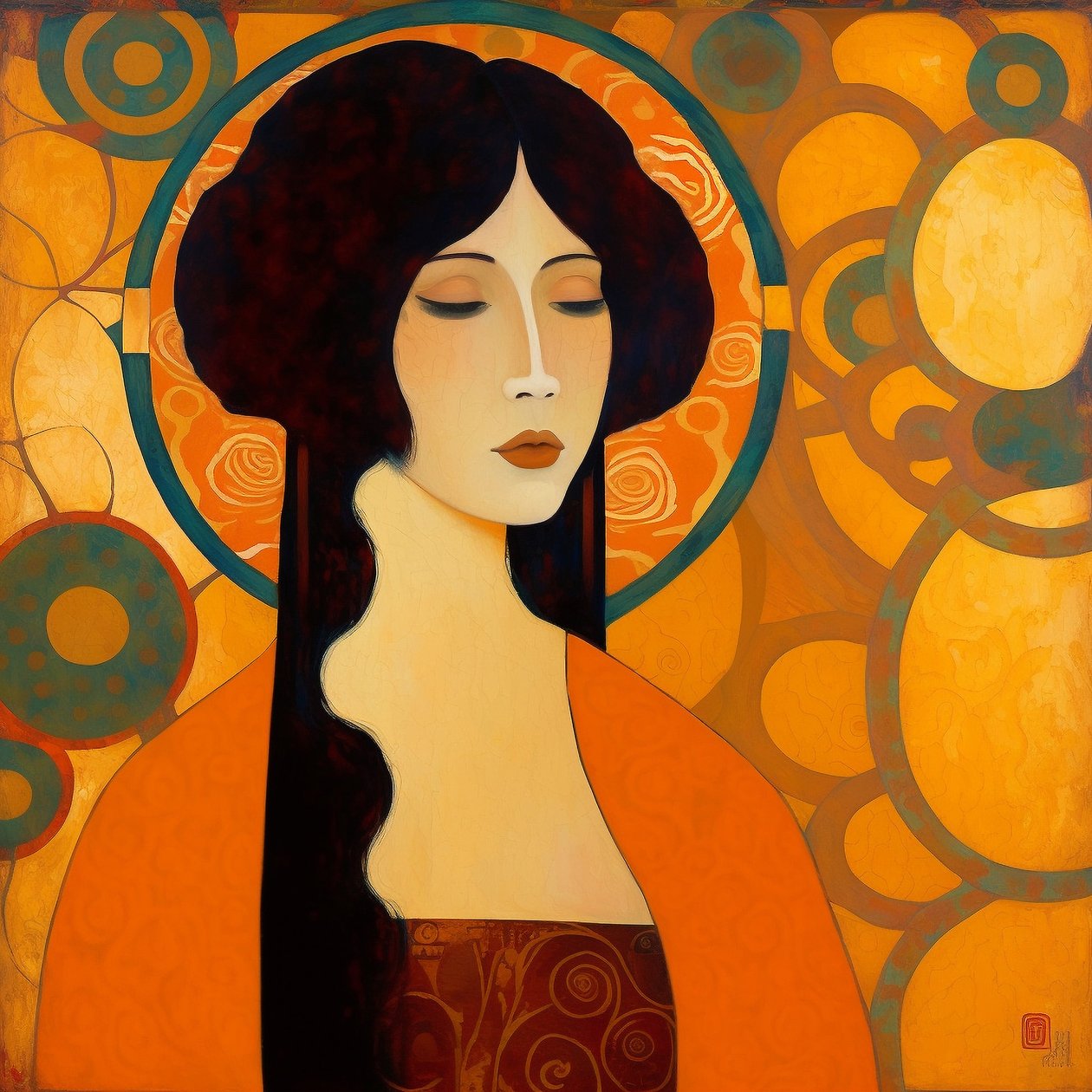 Portret twarzy młodej Japonki z zamkniętymi oczami, wydruki na płótnie autorstwa F. Abderrahim