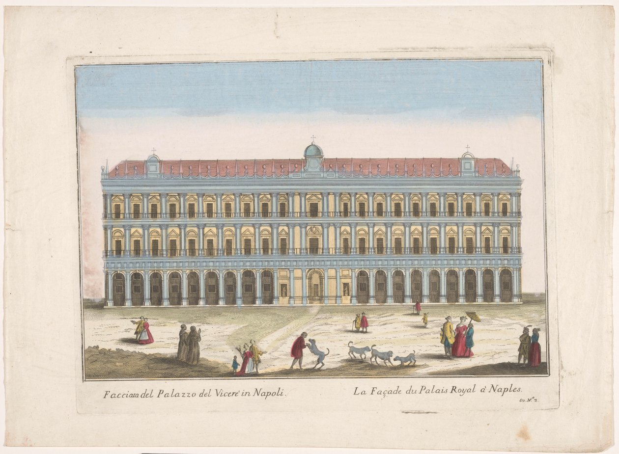 Widok na Palazzo Reale w Neapolu Facciata del palazzo del Vicere w Neapolu (tytuł na obiekcie) autorstwa familie Remondini (attributed to)