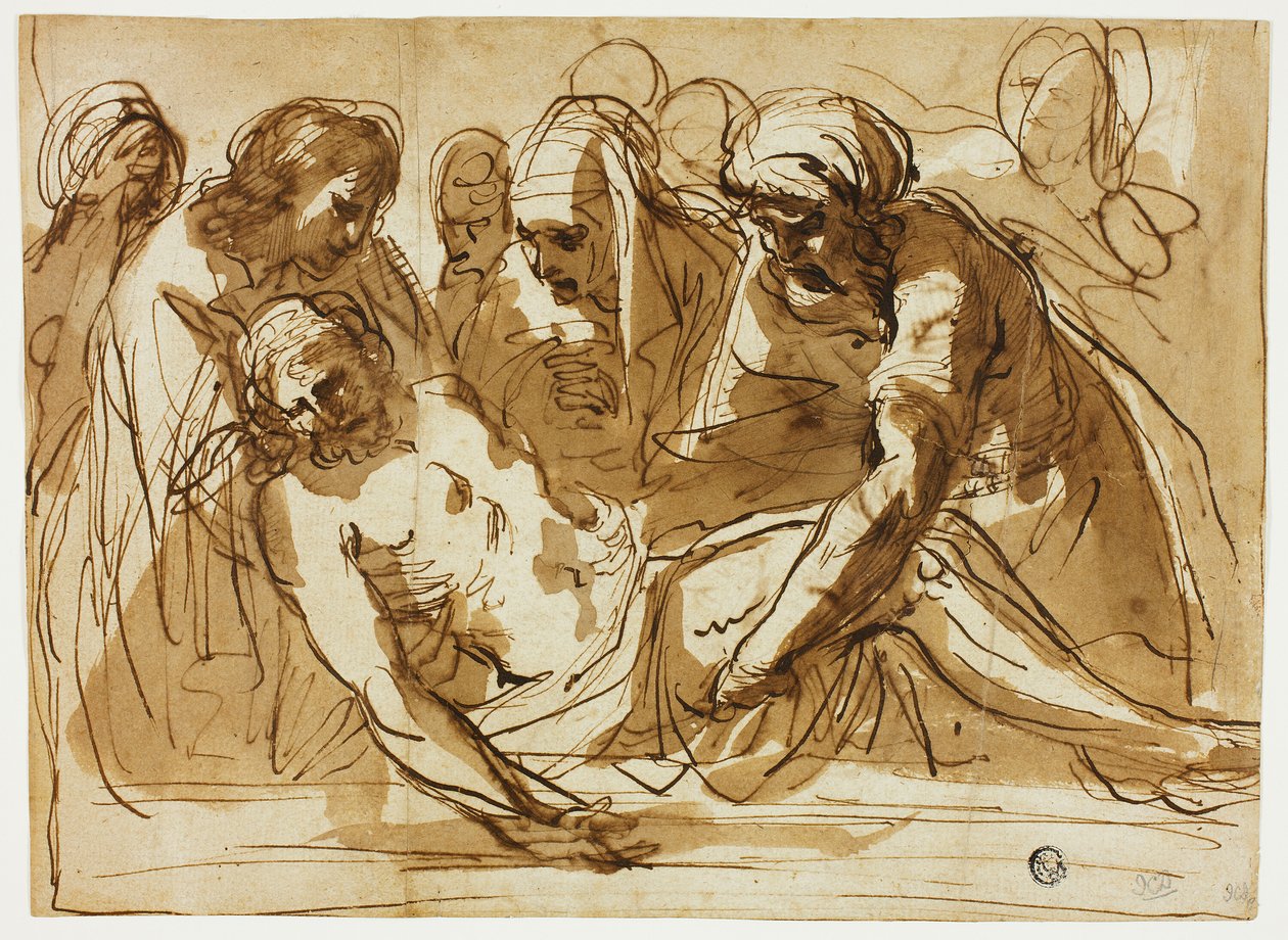 Złożenie do grobu (rekto); Dziewica z Dzieciątkiem z Dzieciątkiem Jan Chrzciciel (verso) autorstwa imitator of Guercino