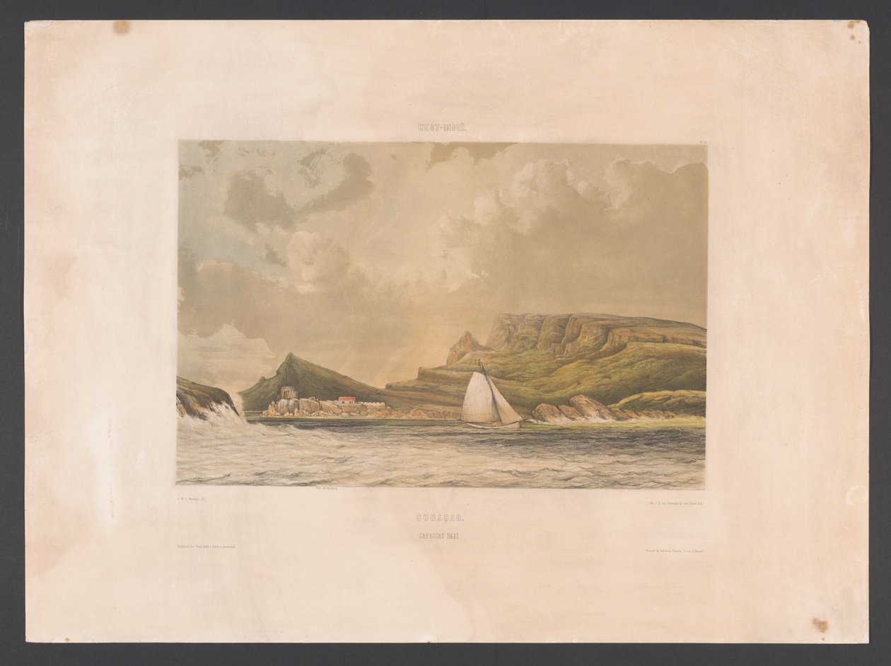 Zatoka Caracas Curaçao. Caraccas Bay (tytuł na obiekcie) Indie Zachodnie (tytuł serii na obiekcie) Widoki z holenderskich Indii Zachodnich (tytuł serii) autorstwa jonkheer Jacob Eduard van Heemskerck