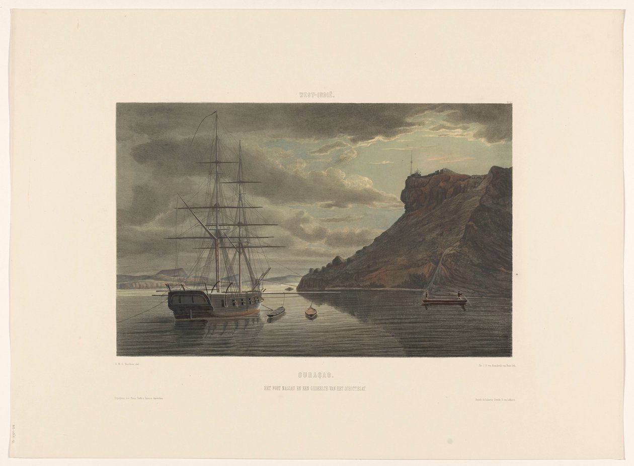 Fort Nassau i Schottegat Curaçao. Fort Nassau i część Schottegat (tytuł na obiekcie) autorstwa jonkheer Jacob Eduard van Heemskerck