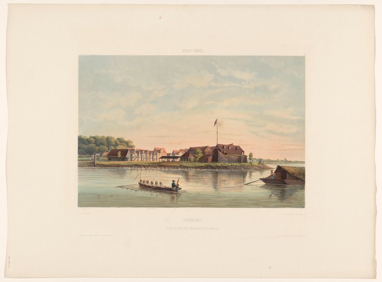 Fort Zeelandia w Paramaribo Surinam. Widok na Fort Zelandia w Paramaribo (tytuł na obiekcie) autorstwa jonkheer Jacob Eduard van Heemskerck