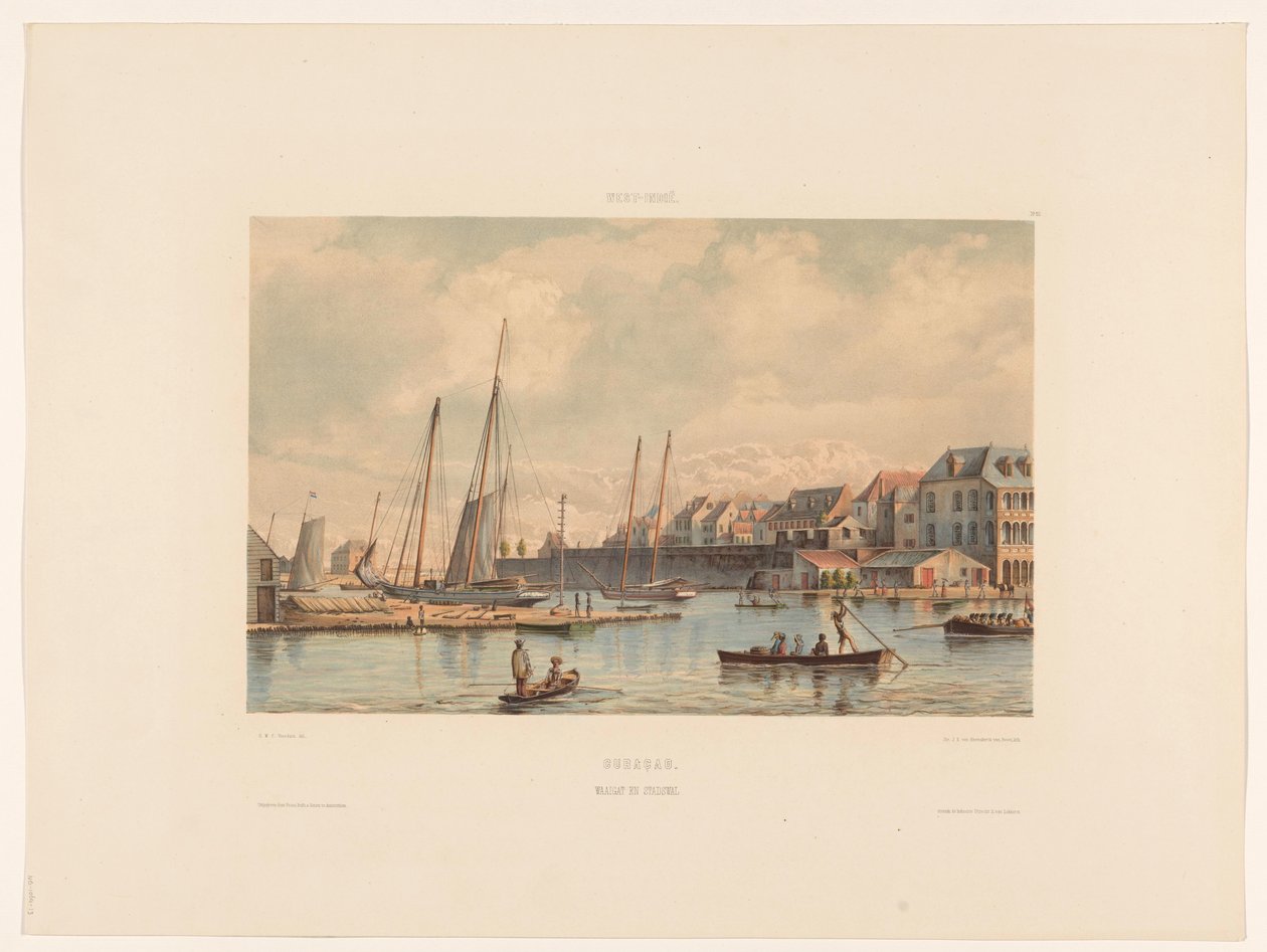 Waaigat i mur miejski Willemstad Curaçao. Waaigat i mur miejski (tytuł na obiekcie) autorstwa jonkheer Jacob Eduard van Heemskerck