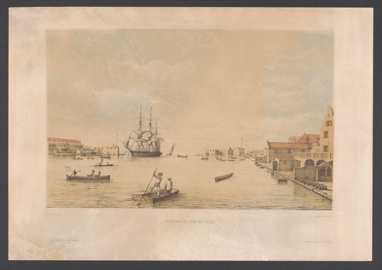 Willemstad Dochody portu Curaçao (tytuł na obiekcie) Indie Zachodnie (tytuł serii na obiekcie) Widoki z holenderskich Indii Zachodnich (tytuł serii) autorstwa jonkheer Jacob Eduard van Heemskerck